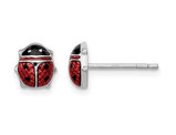 Sterling Silver Post Earrings with Enameled Lady Bugs