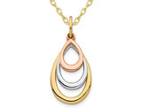 14K Yellow, Rose and White Gold TearDrop Pendant Necklace with Chain