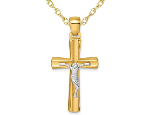 18K Yellow Gold Cross Crucifix Pendant Necklace with Chain 