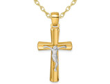 18K Yellow Gold Cross Crucifix Pendant Necklace with Chain 