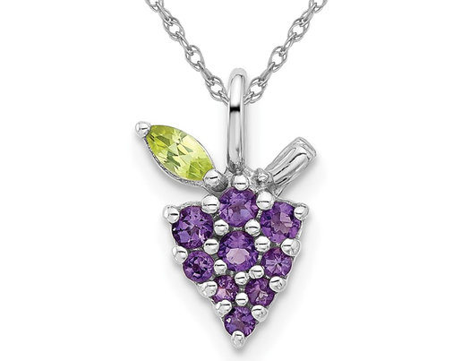 1/5 Carat (ctw) Amethyst and Peridot Grape Charm Pendant Necklace in Sterling Silver with Chain