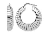 Striped Large Sterling Silver Hoop Earrings with Texture Design
