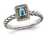 2/5 Carat (ctw) Swiss Blue Topaz Ring in Antiqued Sterling Silver with 14K Gold Accent