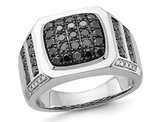Mens 1/10 Carat (ctw) Black Diamond Cluster Ring in Sterling Silver