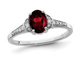 9/10 Carat (ctw) Oval-Cut Red Garnet Ring in Sterling Silver with Diamonds