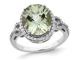 4.55 Carat (ctw) Oval-Cut Green Quartz Ring in Sterling Silver with Diamonds