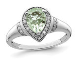 1.00 Carat (ctw) Pear-Cut Green Quartz Ring in Sterling Silver with Diamonds