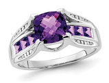 1.60 Carat (ctw) Cushion-Cut Amethyst Ring in Sterling Silver