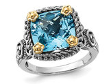 8.50 Carat (ctw) Cushion-Cut Blue Topaz Ring in Sterling Silver with 14K Gold Accents
