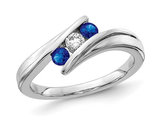 3/10 Carat (ctw) Blue Sapphire Ring Band in 14K White Gold with Diamond