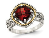 2.38 Carat (ctw) Garnet Ring in Antiqued Sterling Silver with 14K Gold Accents