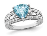2.30 Carat (ctw) Blue Topaz Trillion Ring in Sterling Silver with Diamonds