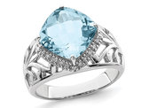 5.50 Carat (ctw) Cushion-Cut Sky Blue Topaz Ring in Sterling Silver with Diamonds