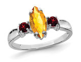 1.00 Carat (ctw) Natural Citrine Ring in Sterling Silver with Garnets