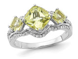 2.35 Carat (ctw) Lemon Quartz Ring in Sterling Silver with Diamonds