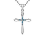 Sterling Silver Cross Pendant Necklace with London Blue Topaz and Chain