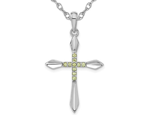 Sterling Silver Cross Pendant Necklace with Peridot and Chain
