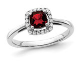 4/5 Carat (ctw) Cushion-Cut Garnet Ring with Diamonds in Sterling Silver