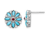 14K White Gold Bezel Set Turquoise Post Earrings with White Topaz
