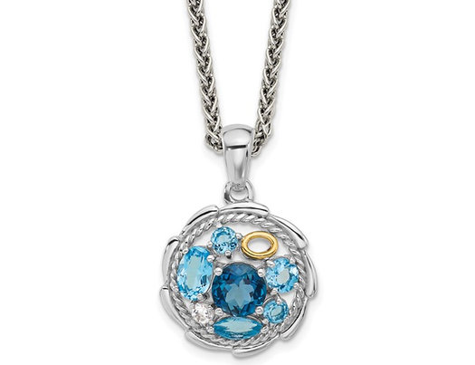 2.41 Carat (ctw) London and Swiss Blue Topaz Pendant Necklace in Sterling Silver with Chain (18 Inches)