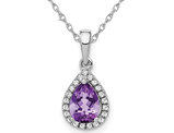 3/4 Carat (ctw) Amethyst Drop Pendant Necklace in 14K White Gold with Chain