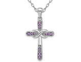 1/4 Carat (ctw) Amethyst Cross Pendant Necklace in Sterling Silver with Chain
