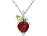 1.11 Carat (ctw) Garnet and Peridot Apple Charm Pendant Necklace in Sterling Silver with Chain