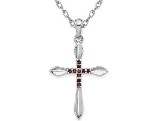 Sterling Silver Cross Pendant Necklace with Garnets and Chain