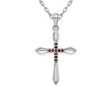 Sterling Silver Cross Pendant Necklace with Garnets and Chain