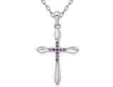 Sterling Silver Cross Pendant Necklace with Amethysts and Chain