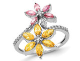 1.93 Carat (ctw) Citrine and Pink Tourmaline Flower Ring in 14K White Gold with Diamonds