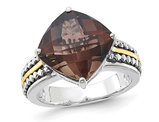 6.80 Carat (ctw) Cushion-Cut Smoky Quartz Ring in Antiqued Sterling Silver