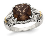 3.10 Carat (ctw) Cushion-Cut Smoky Quartz Ring in Antiqued Sterling Silver