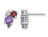 1.64 Carat (ctw) Amethyst & Garnet Button Earrings in Sterling Silver