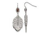 Stainless Steel Dangle Feather Earrings with Smoky Quartz