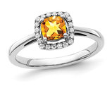 7/10 Carat (ctw) Citrine Halo Ring in Sterling Silver with Diamonds 1/10 Carat (ctw)