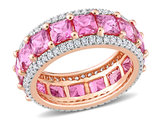5.60 Carat (ctw) Pink Sapphire Eternity Band Ring in 14K Rose Pink Gold with Diamonds