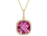 8.36 Carat (ctw) Pink Topaz and White Sapphire Dangle Pendant Necklace in Yellow Sterling Silver with Chain