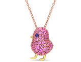 2.40 Carat (ctw) Lab-Created Blue and Pink Sapphire Bird Charm Pendant Necklace in Yellow Sterling Silver with Chain
