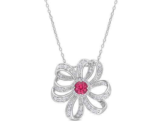 2.78 Carat (ctw) Pink White Topaz Flower Pendant Necklace in Sterling Silver with Chain