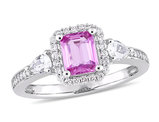 9/10 Carat (ctw) Pink Sapphire and White Sapphire Engagement Ring in 14K White Gold with Diamonds