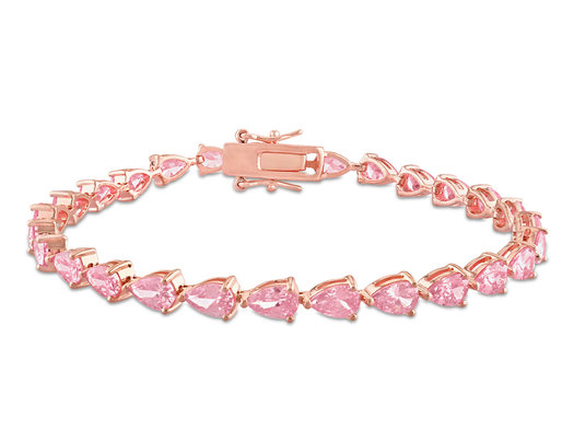 13.50 Carat (ctw) Lab-Created Pink Sapphire Tennis Bracelet in Rose Plated Sterling Silver (7.25 nches)