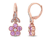 1.24 Carat (ctw) Pink Sapphire Dangle Flower Earrings in 14K Rose Pink Gold with Diamonds