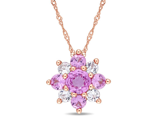 1.80 Carat (ctw) Pink and White Sapphire Pendant Necklace in 14K Rose Gold with Chain