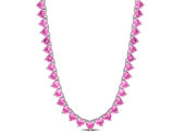 31.00 Carat (ctw) Lab-Created Pink Sapphire Heart Tennis Necklace in Sterling Silver