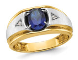 Men's 1.25 Carat (ctw) Lab Created Blue Sapphire Ring in 10K Yellow Gold with Diamonds