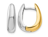 14K Yellow and White Gold Polished U-Shape Hoop Earrings (3/4 Inch)