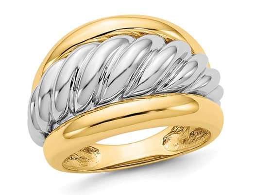 14K Yellow and White Gold Polished Twisted Dome Ring