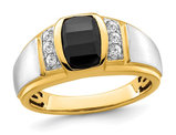 Men's 14K Yellow and White Gold Ring with 1.10 Carat (ctw) Black Onyx