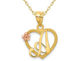 14K Yellow Gold Initial -A- Heart Necklace Pendant Charm with Chain